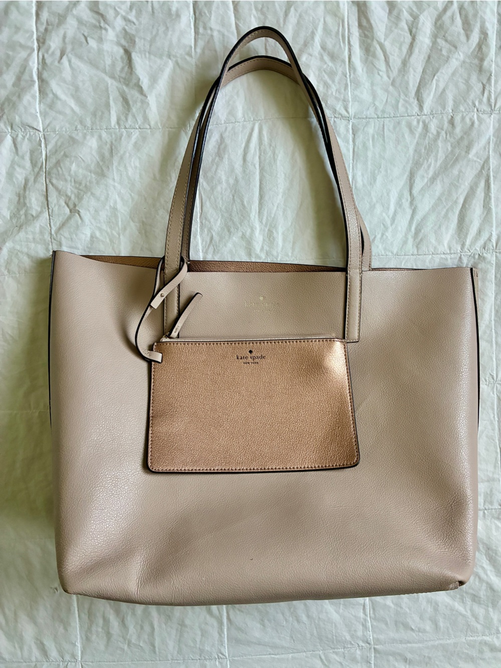 Kate Spade Large Reversible Leather Tote Rose Gold / Pale Pink + Pouch